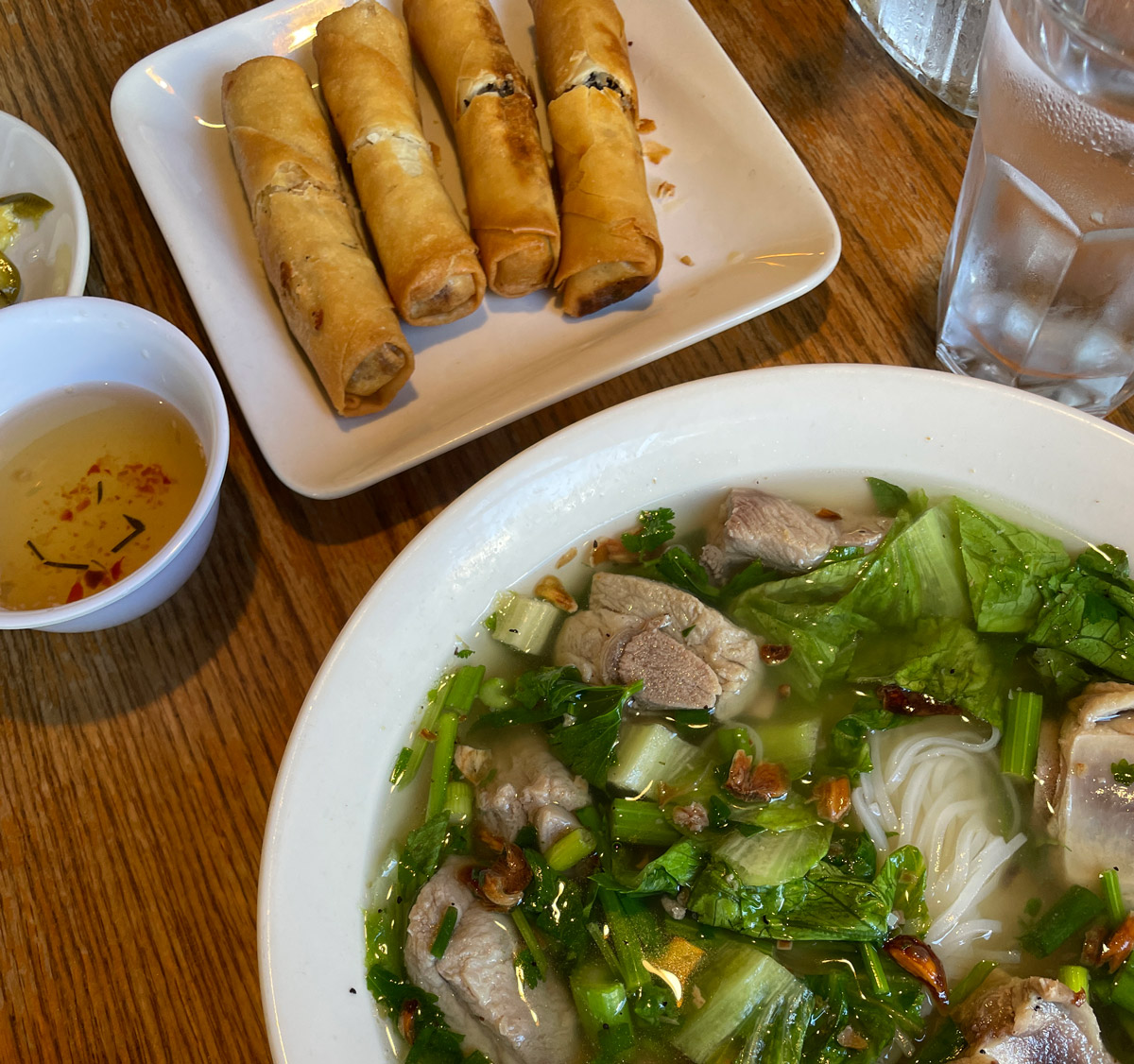 Phnom Penh soup and spring rolls at Mekha